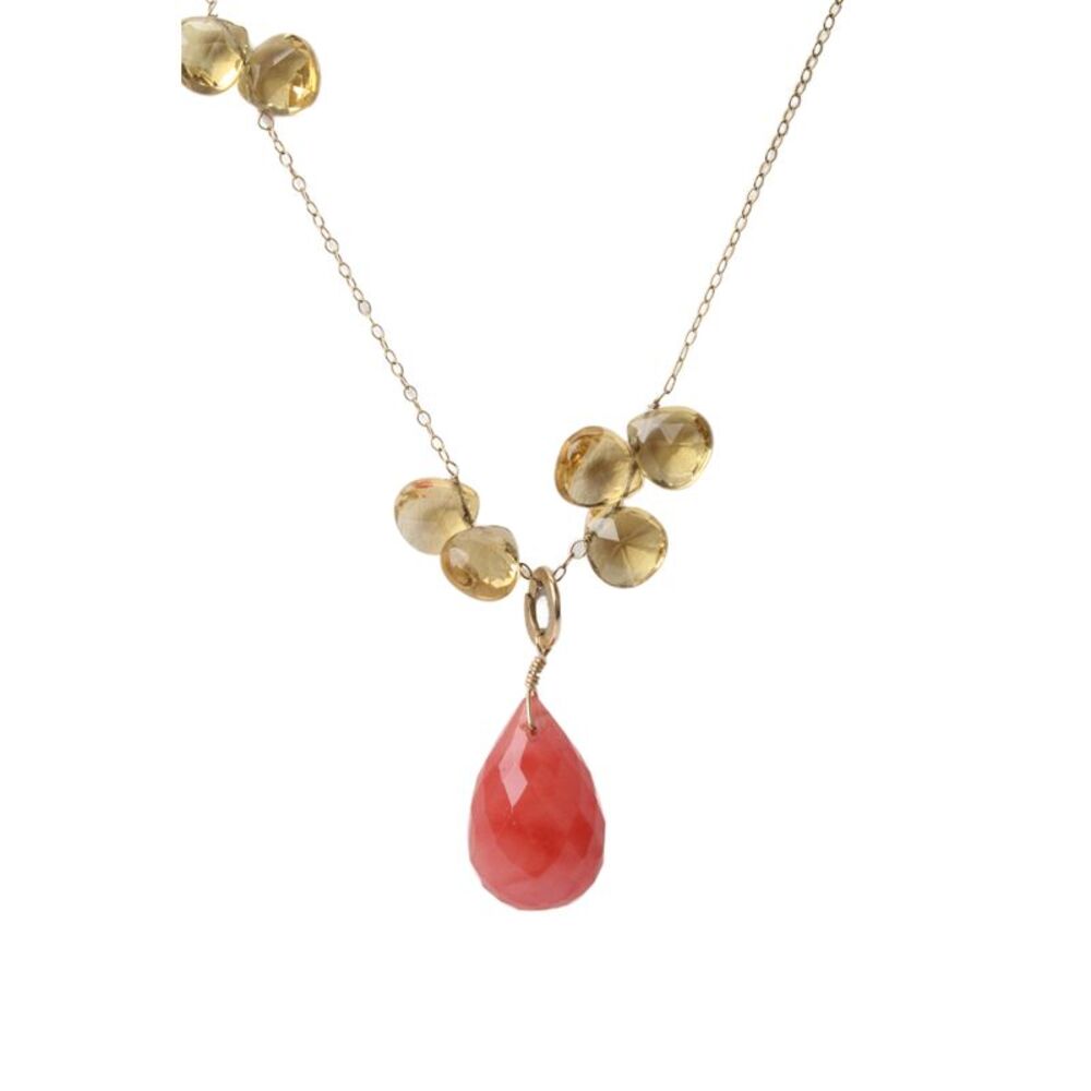 Designer Womens 14K Gold Filled Citrine + Glass Pendant Necklace 18"